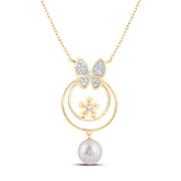 1/8CTW-DIA CN 7MM-PEARL BUTTERFLY NECKLACE (18 INCH)